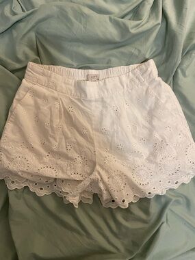 LOFT White Eyelet Scalloped High-Waist Shorts